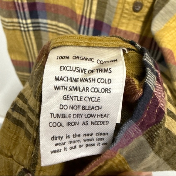 Toad & Co. Plaid Button Down Cotton Shirt Yellow Brown Plaid Casual - Picture 4 of 5